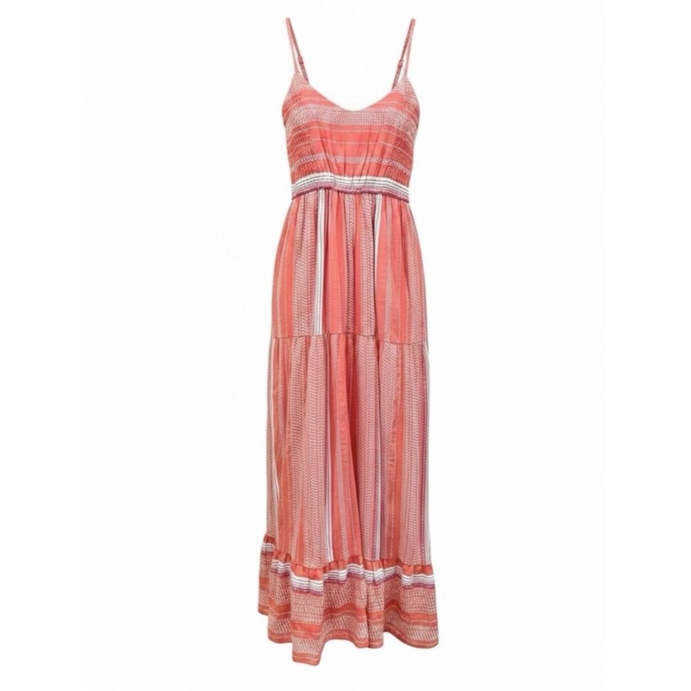Liverpool LA Tiered Cotton Maxi Dress Stripe Racerback Sundress S Coral NEW